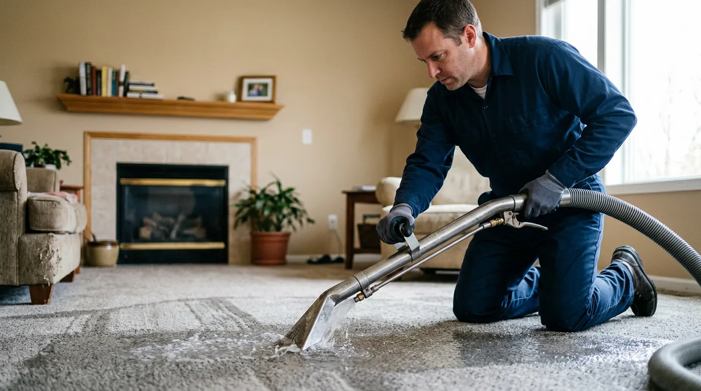 Water damage restoration technician working near Rock Springs, WI